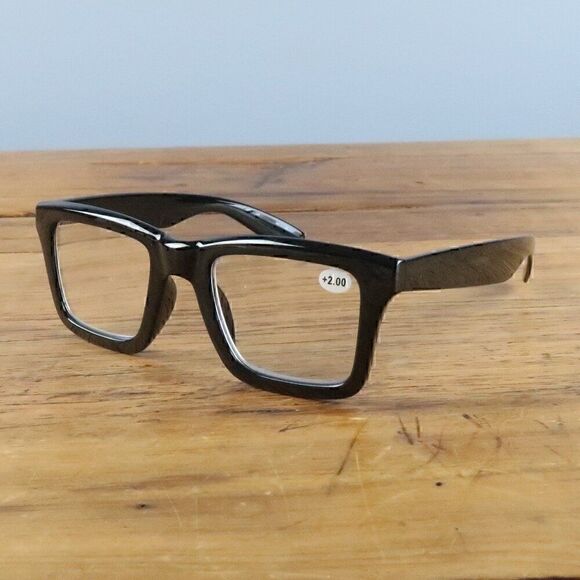 RETRO TRENDY BLACK UNISEX READER GLASSES +2.00 NWT - Picture 3 of 5